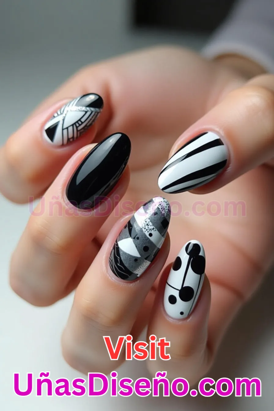 17. Edgy Blanco y Negro Almendra - 20 Uñas de Almendra Elegance Diseños exclusivos para un look sofisticado 4.jpeg