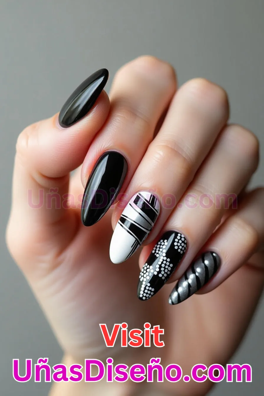 17. Edgy Blanco y Negro Almendra - 20 Uñas de Almendra Elegance Diseños exclusivos para un look sofisticado 5.jpeg
