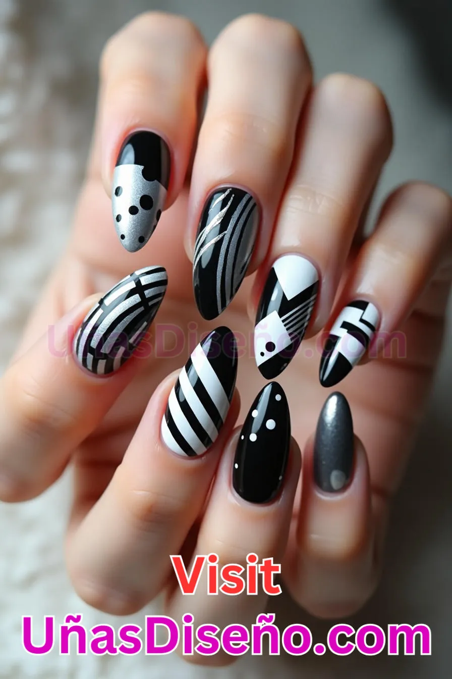 17. Edgy Blanco y Negro Almendra - 20 Uñas de Almendra Elegance Diseños exclusivos para un look sofisticado 6.jpeg