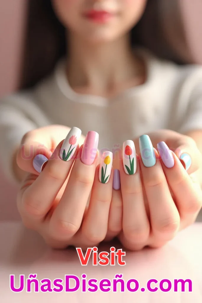 18. Diseños de uñas con estampado floral y patrones minimalistas de tulipanes (2).jpeg