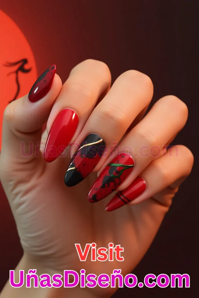 18. Llamativos diseños de uñas en rojo lava almendrado (3)