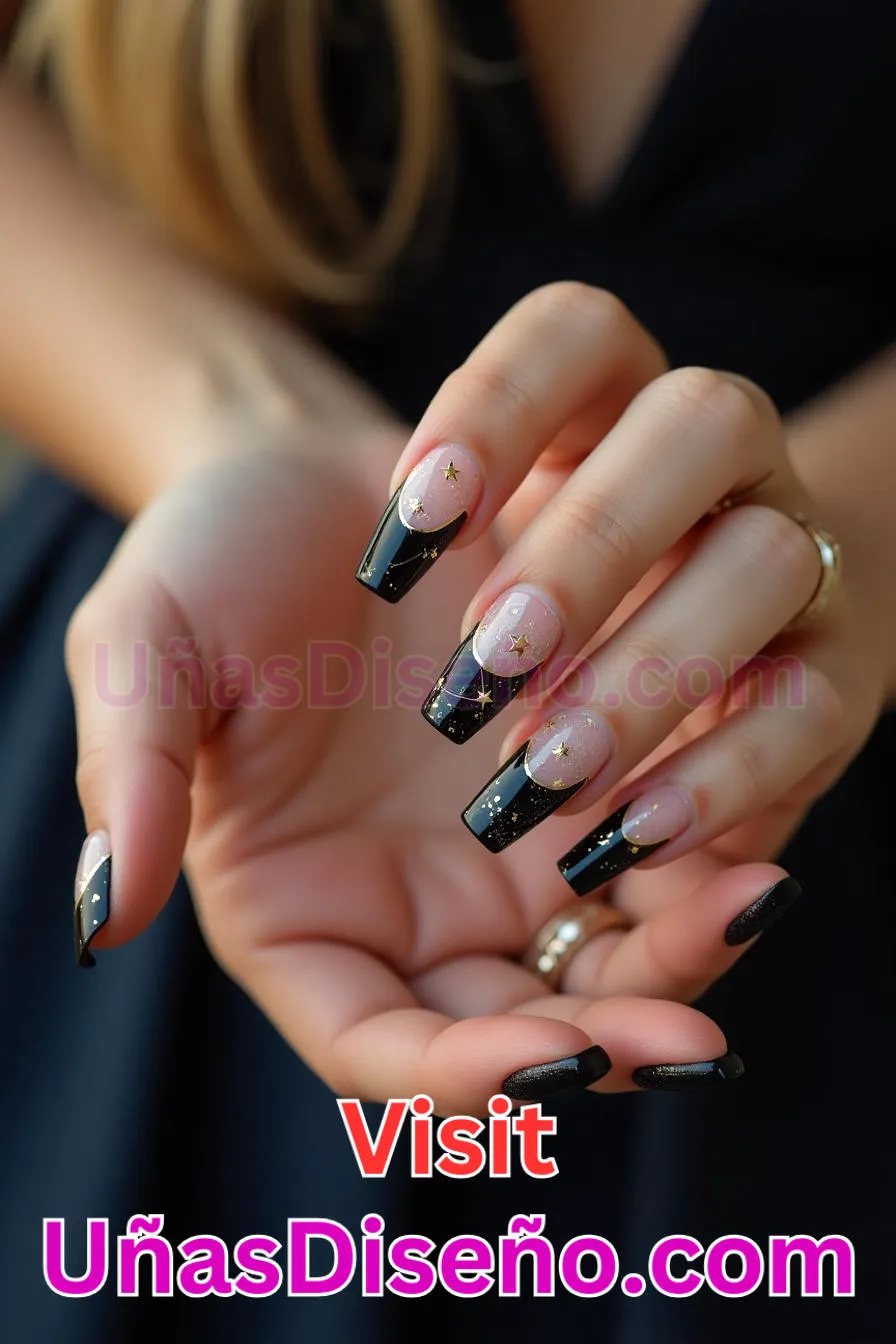 18. Manicura Francesa Inversa con Estrellas Doradas (10)