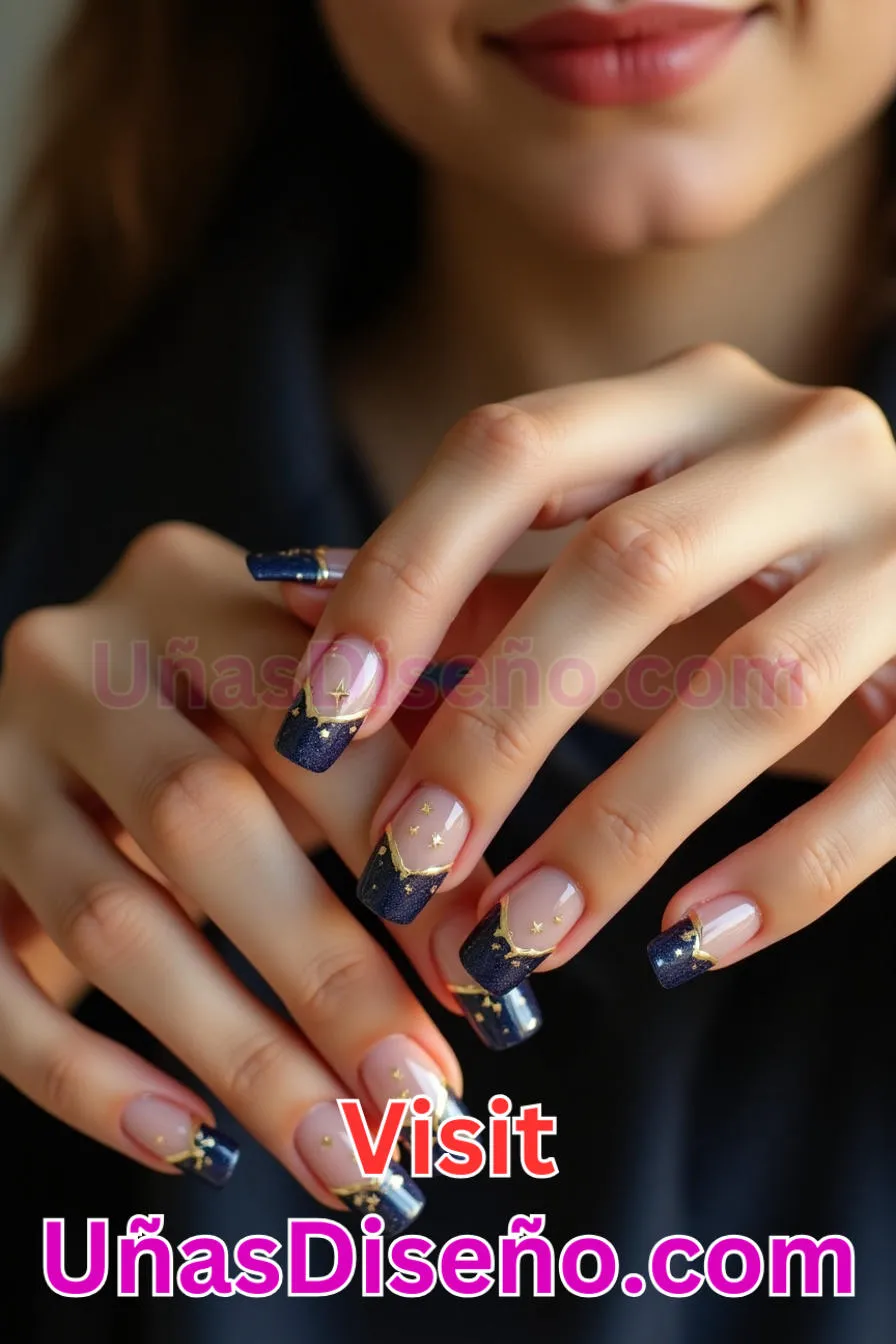 18. Manicura Francesa Inversa con Estrellas Doradas (4)