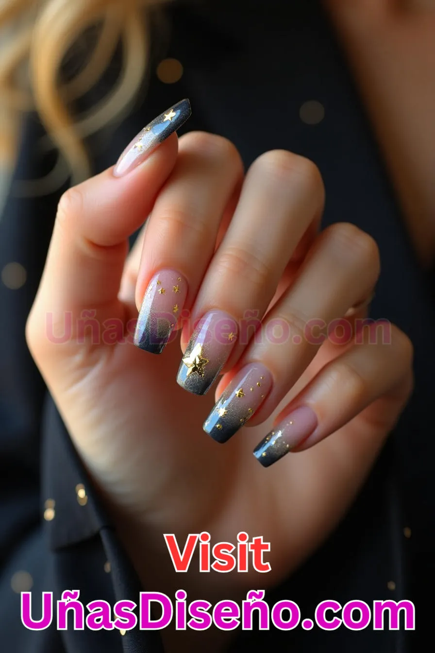 18. Manicura Francesa Inversa con Estrellas Doradas (5)