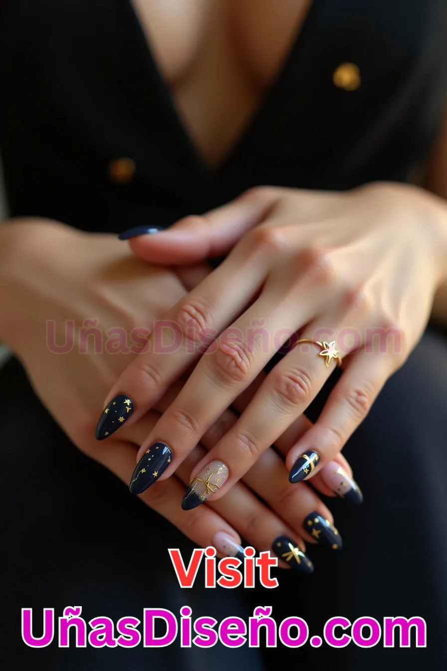 18. Manicura Francesa Inversa con Estrellas Doradas (7)