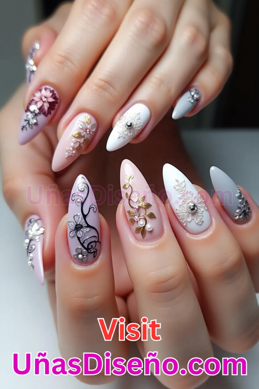 19. Arte en detalles de encaje - Tendencias 2025 30 Estilos de Uñas Almendra que Marcan la Diferencia (4).jpeg