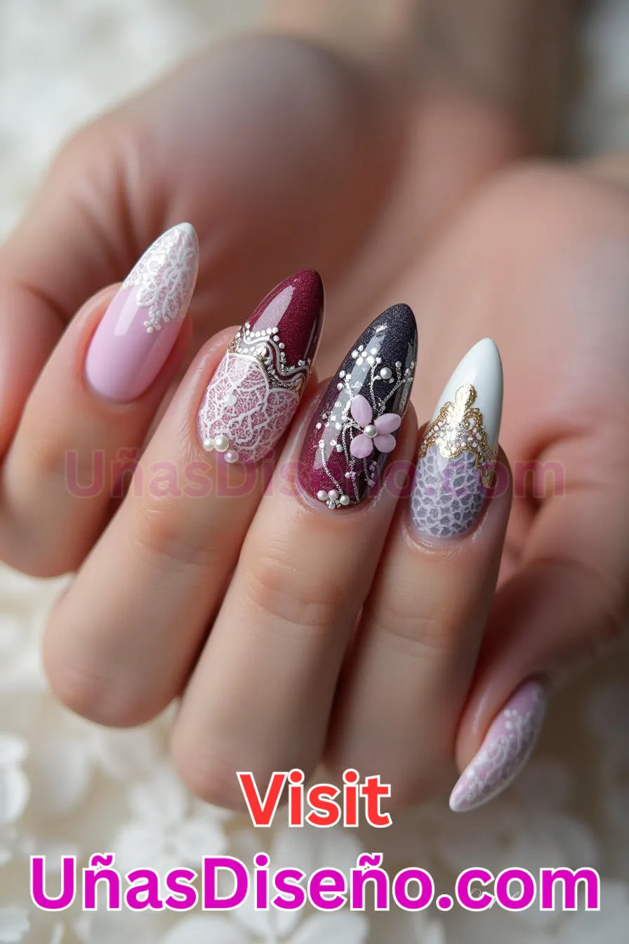 19. Arte en detalles de encaje - Tendencias 2025 30 Estilos de Uñas Almendra que Marcan la Diferencia (6).jpeg