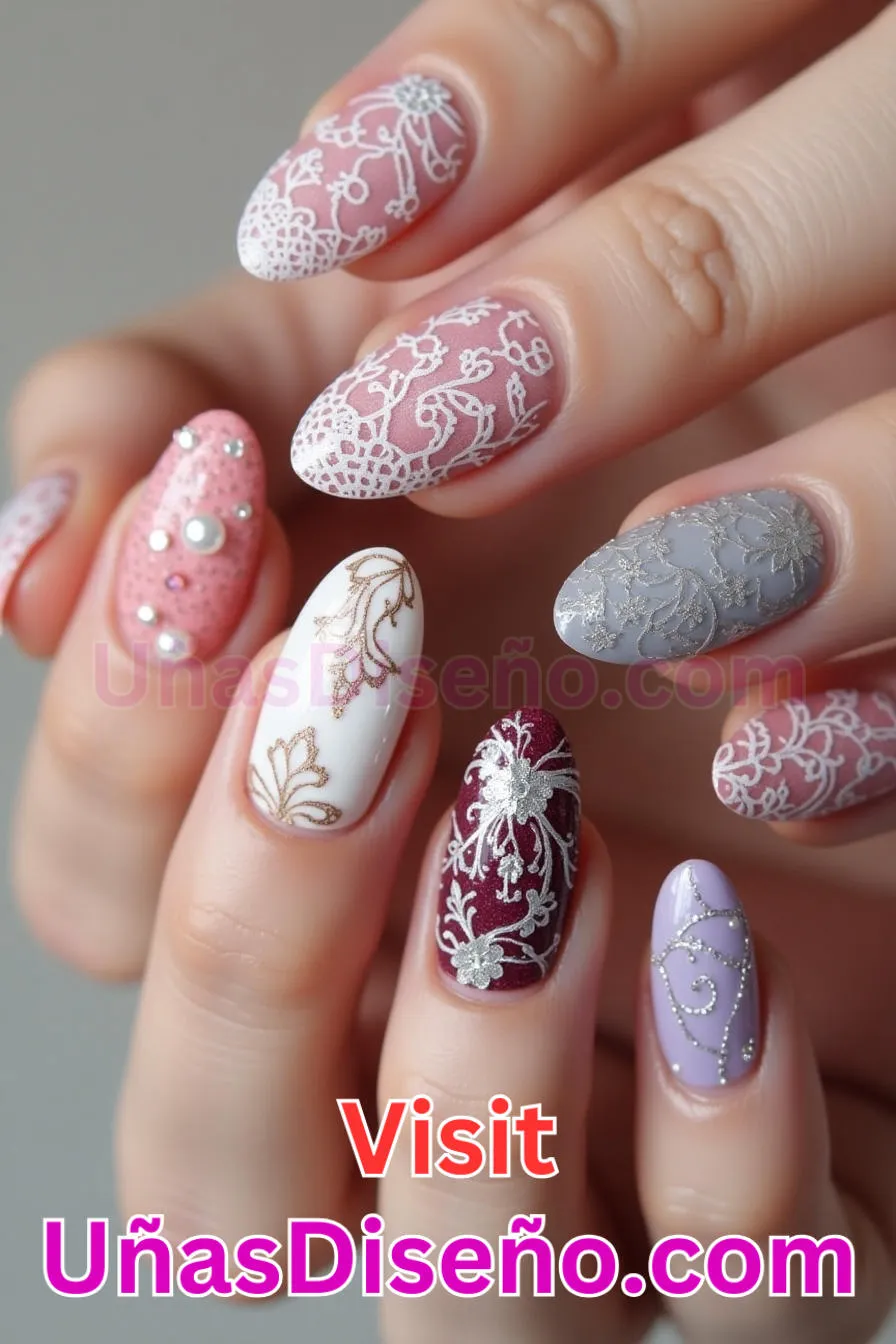 19. Arte en detalles de encaje - Tendencias 2025 30 Estilos de Uñas Almendra que Marcan la Diferencia (7).jpeg