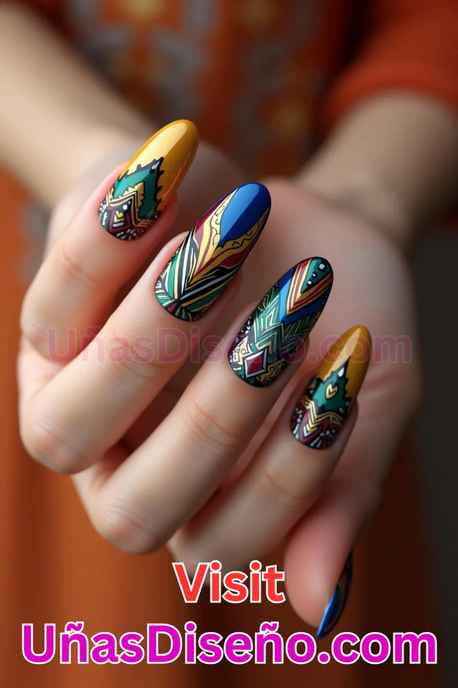 19. Intrincados motivos tribales - Cómo Elegir el Diseño Perfecto para Uñas Almendra 21 Ideas Exclusivas para Brillar (4).jpeg