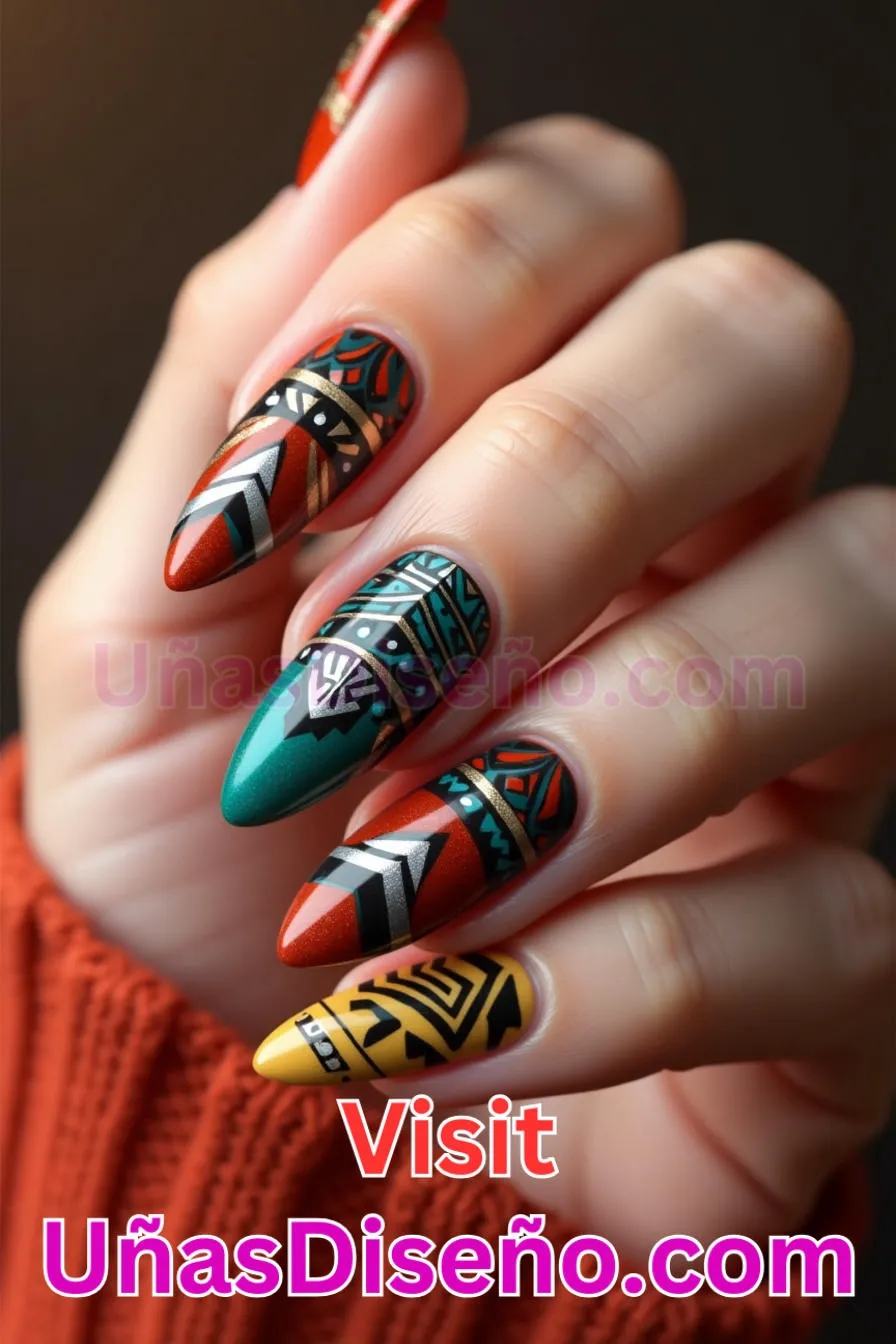 19. Intrincados motivos tribales - Cómo Elegir el Diseño Perfecto para Uñas Almendra 21 Ideas Exclusivas para Brillar (7).jpeg