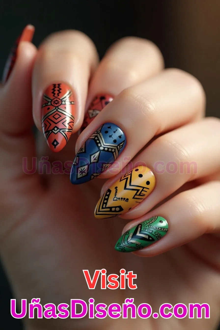 19. Intrincados motivos tribales - Cómo Elegir el Diseño Perfecto para Uñas Almendra 21 Ideas Exclusivas para Brillar (8).jpeg