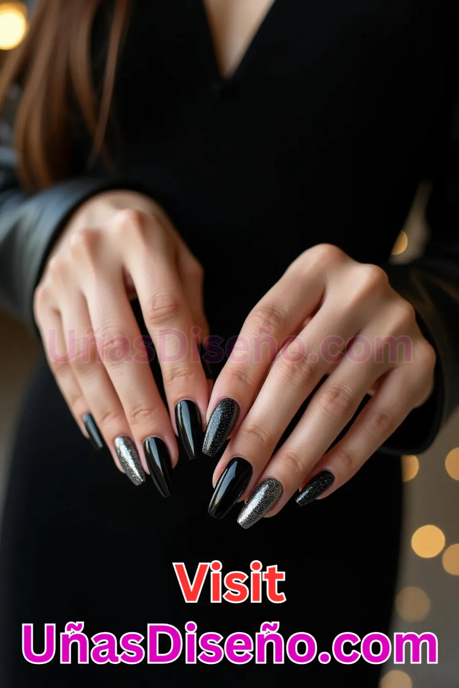 19. Manicura Francesa Inversa con Purpurina Negra (3)