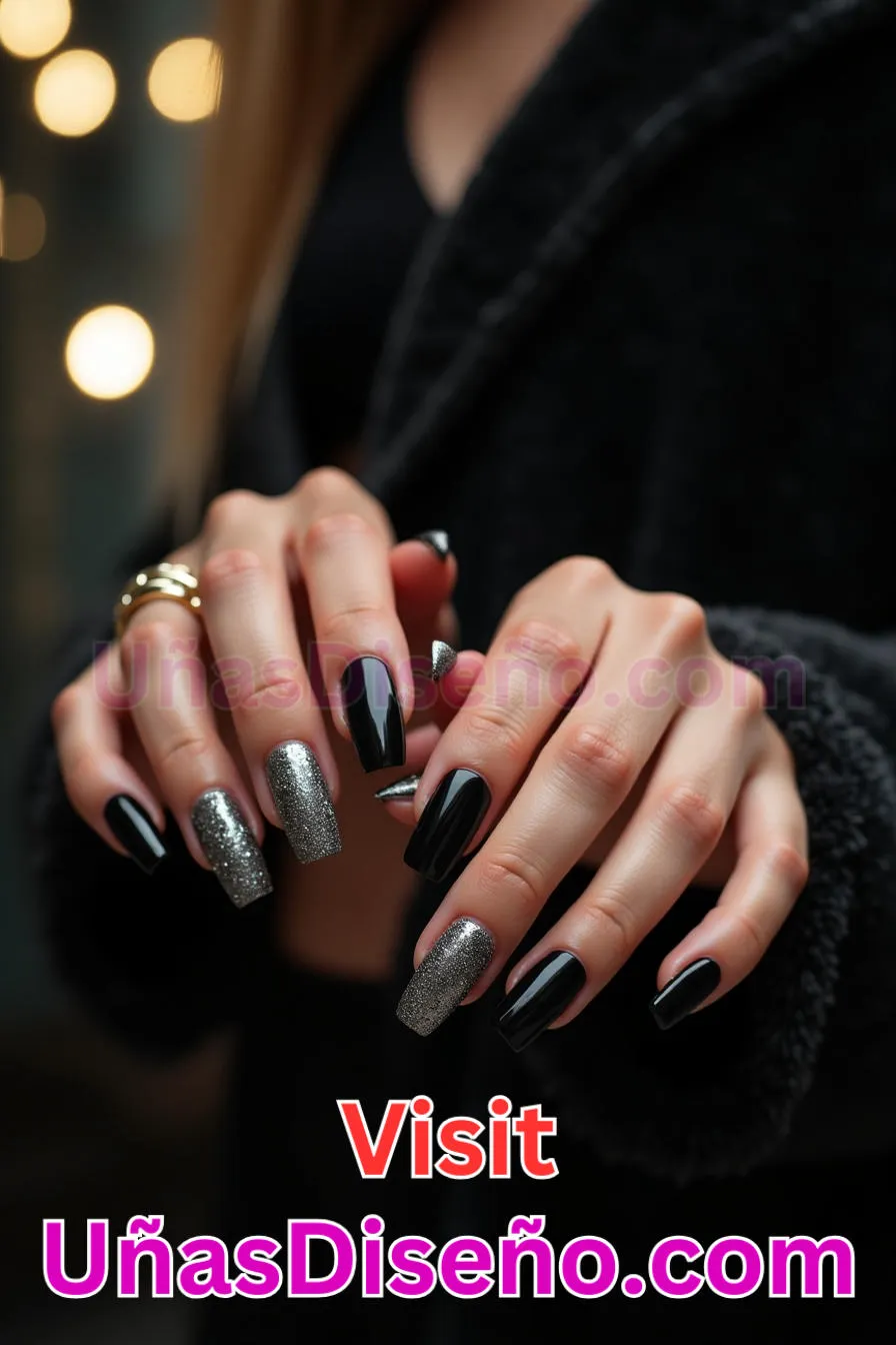 19. Manicura Francesa Inversa con Purpurina Negra (4)