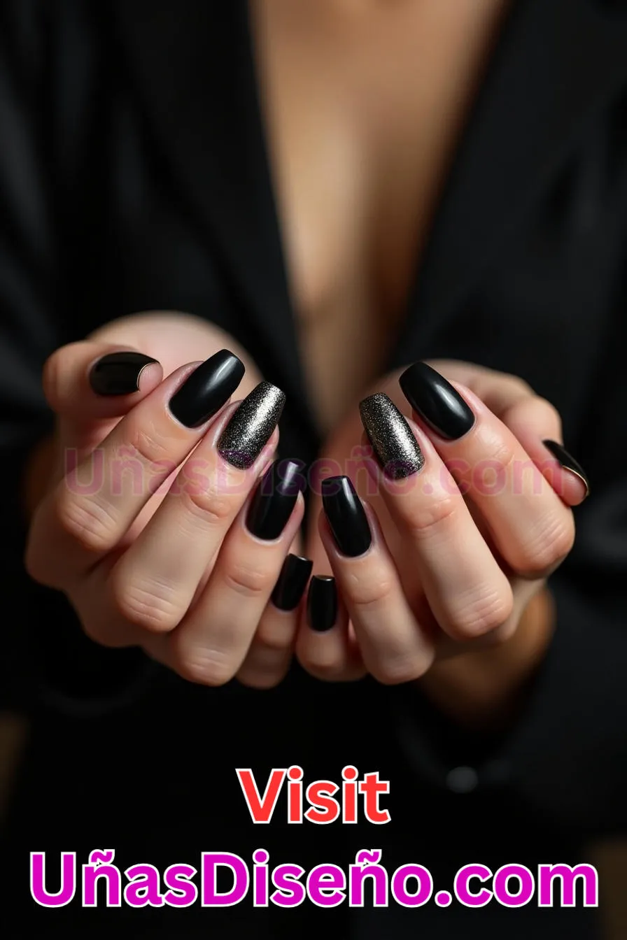 19. Manicura Francesa Inversa con Purpurina Negra (5)