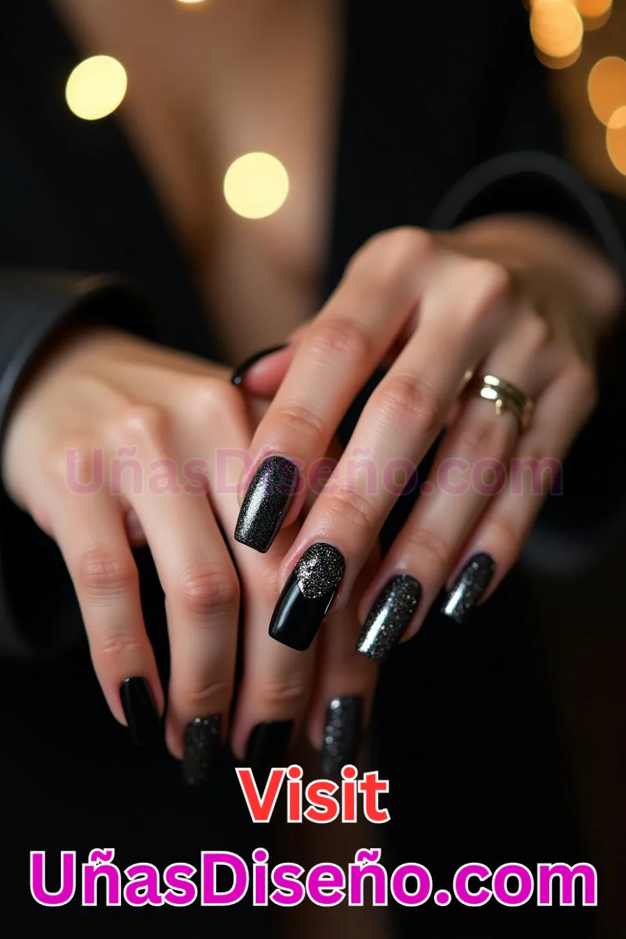 19. Manicura Francesa Inversa con Purpurina Negra (7)