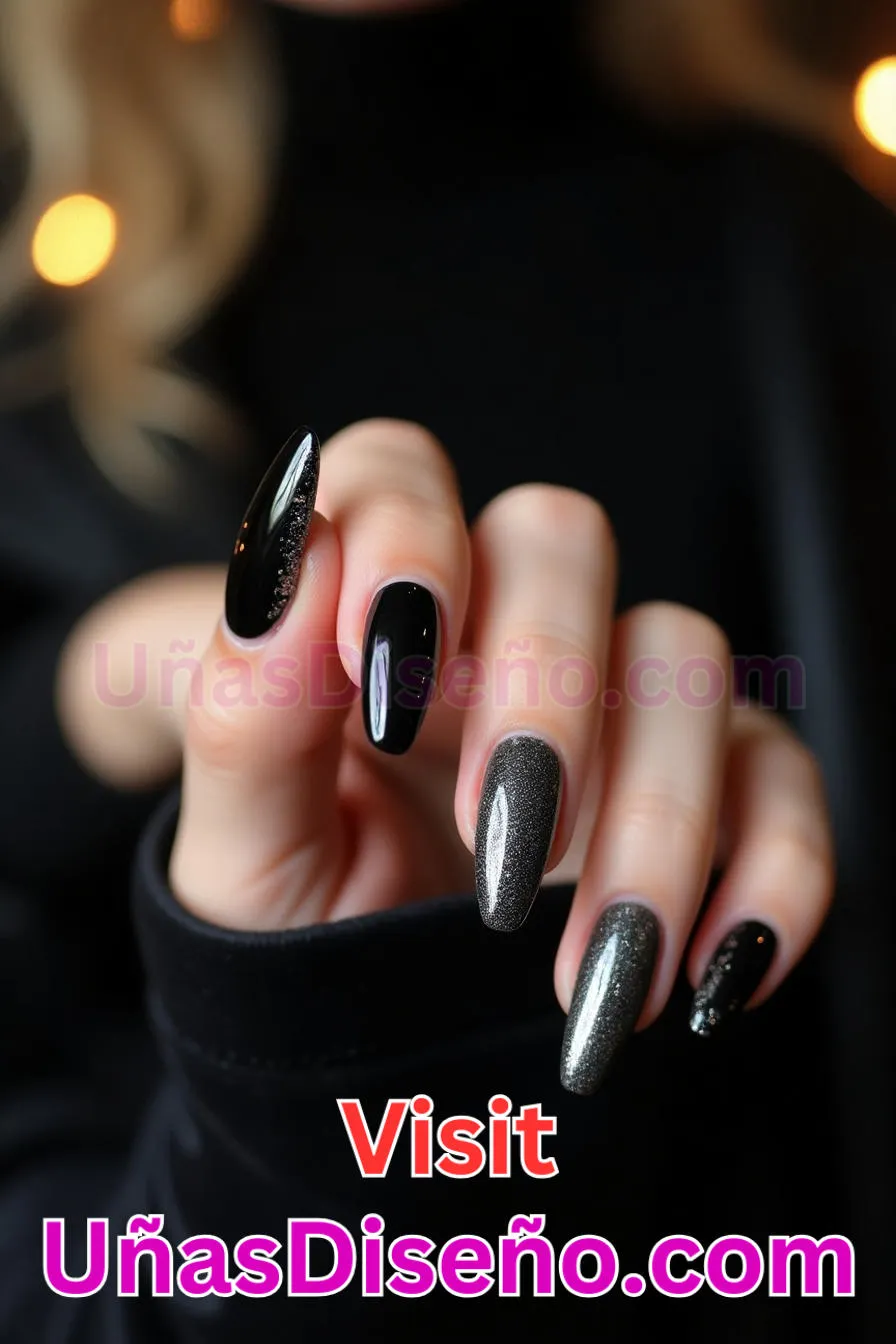 19. Manicura Francesa Inversa con Purpurina Negra (8)