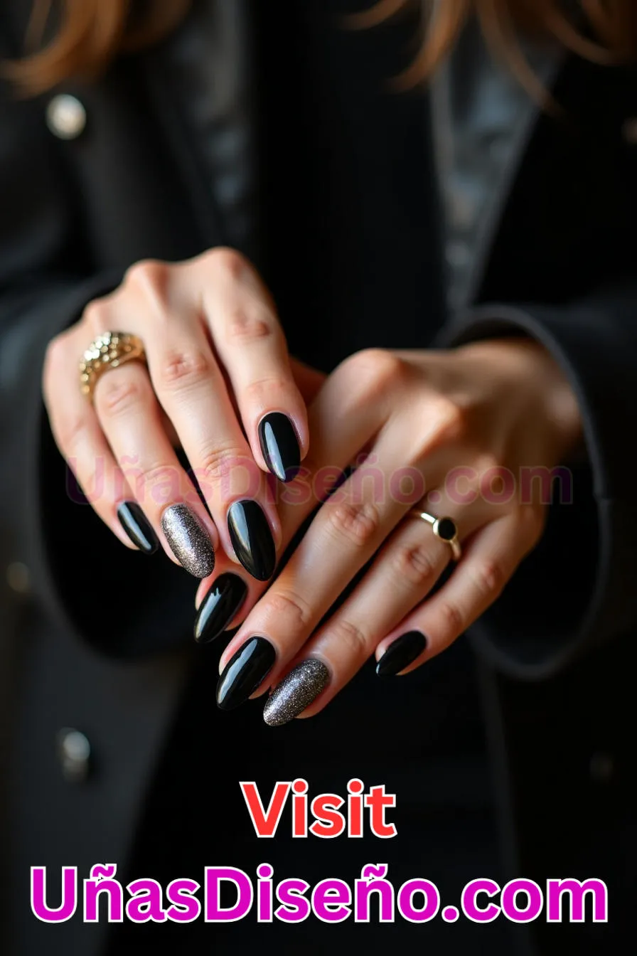 19. Manicura Francesa Inversa con Purpurina Negra (9)