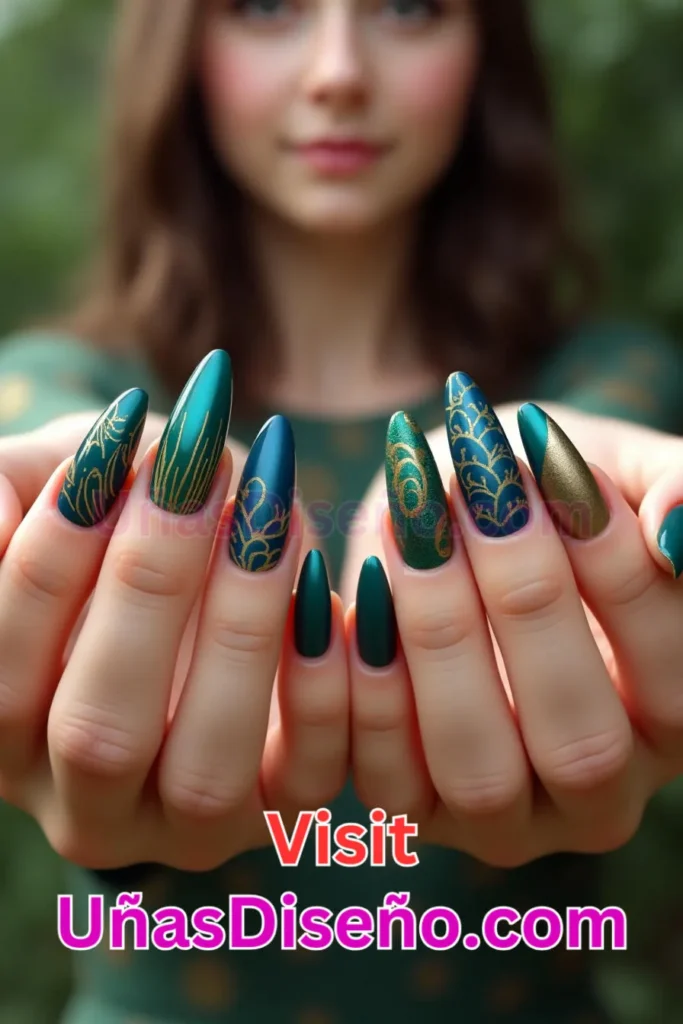 19. Pavo real Diseños de uñas - 51 Diseños de uñas con estampado animal para combinar a la perfección con tus vestidos (3).jpeg