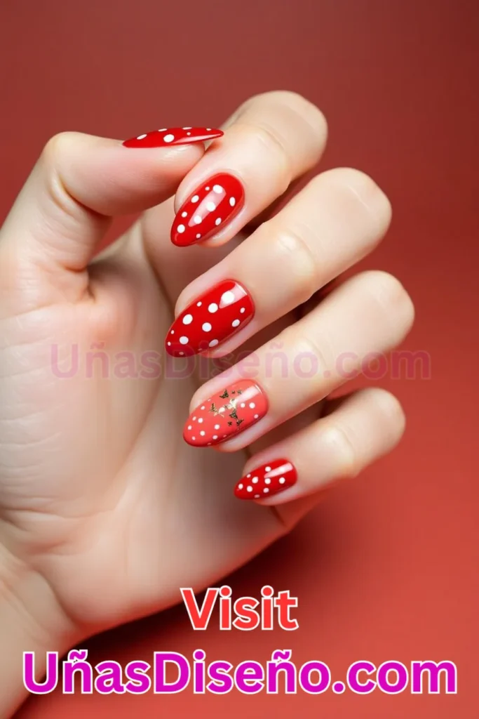 19. Tonos Rojo Coral con Lunares Blancos Diseños de Uñas Navideñas (2).jpeg