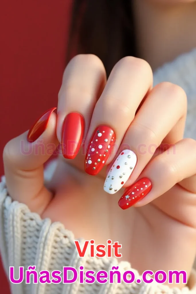 19. Tonos Rojo Coral con Lunares Blancos Diseños de Uñas Navideñas (3).jpeg