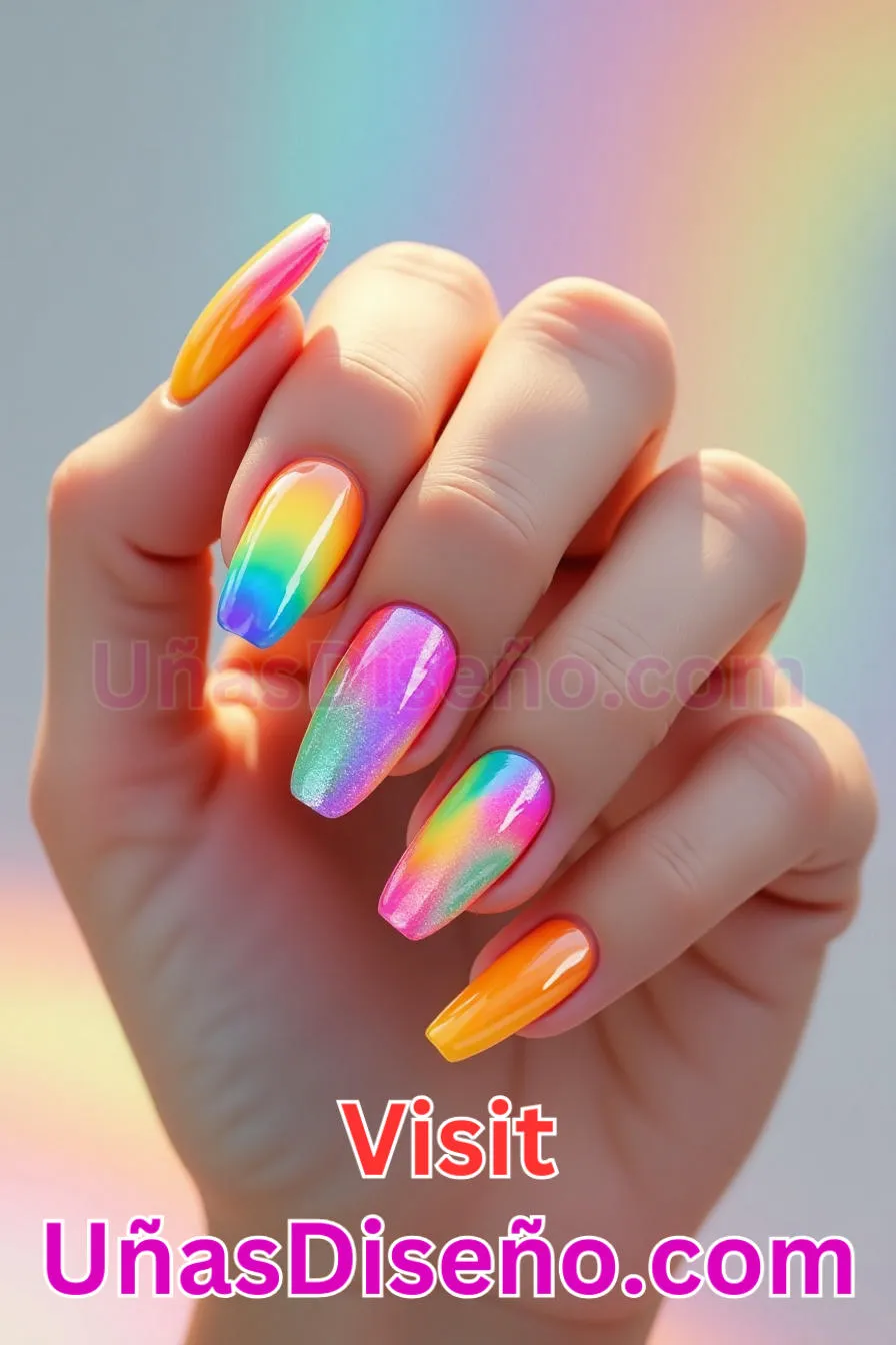 19. Uñas de gel arco iris - Brilla como nunca 25 diseños de esmaltes de gel, gelish y gel para uñas que tienes que probar (1).jpeg