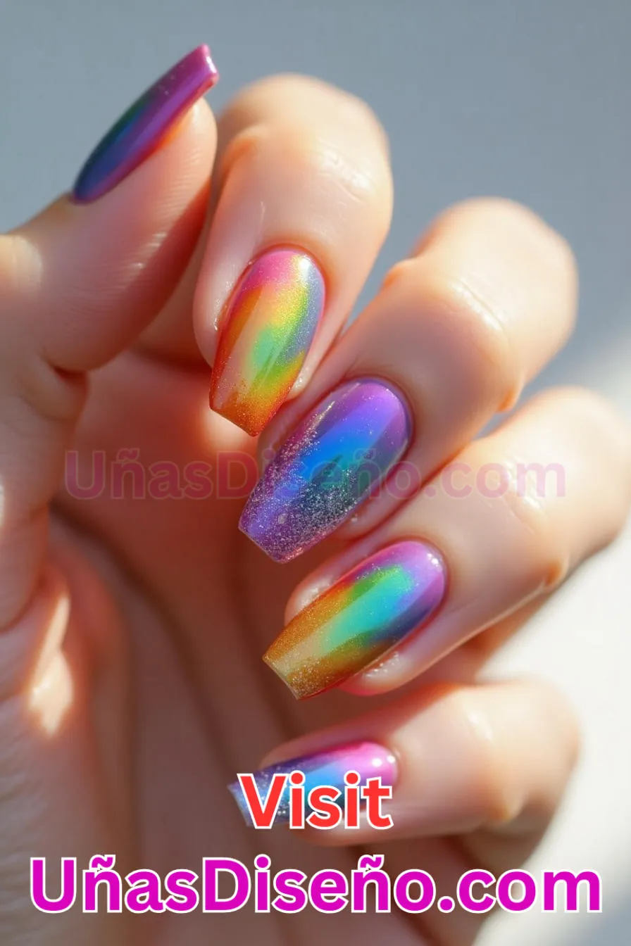 19. Uñas de gel arco iris - Brilla como nunca 25 diseños de esmaltes de gel, gelish y gel para uñas que tienes que probar (4).jpeg