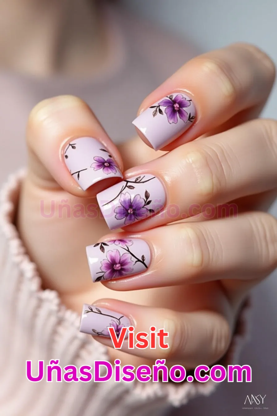 2 Nail Art Floral Violeta-Rosa Los 25 Mejores Diseños de Uñas Para Principiantes 2.jpeg