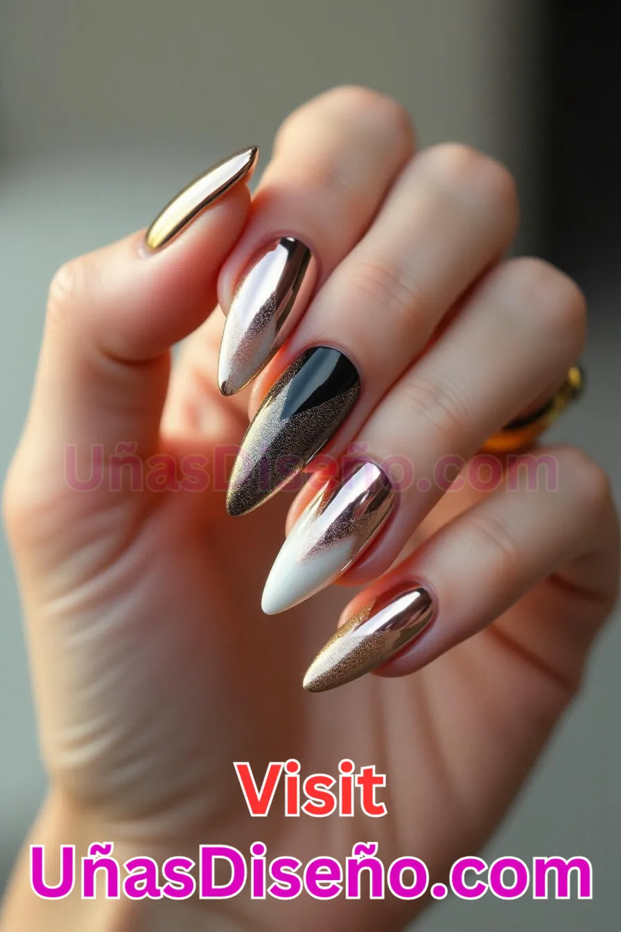 2. Atrevidos acentos metálicos - Cómo Elegir el Diseño Perfecto para Uñas Almendra 21 Ideas Exclusivas para Brillar (6).jpeg