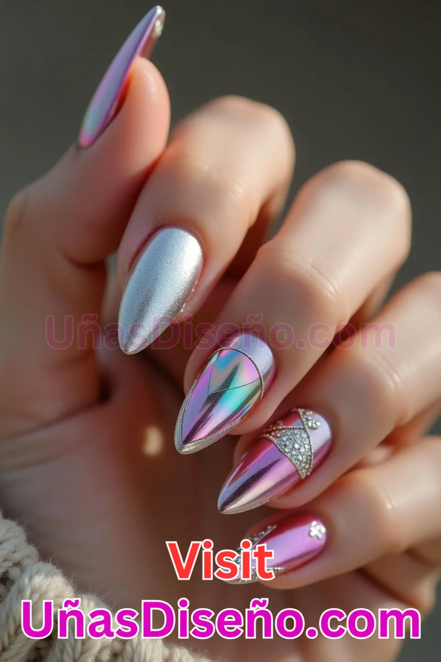 2. Atrevidos acentos metálicos - Cómo Elegir el Diseño Perfecto para Uñas Almendra 21 Ideas Exclusivas para Brillar (8).jpeg