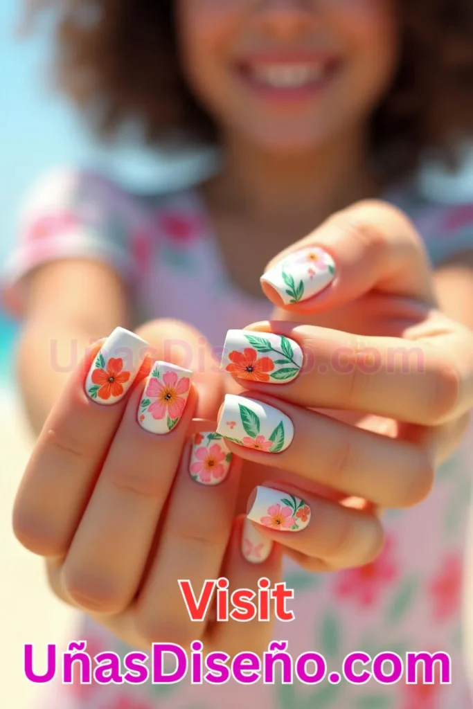 2. Diseño de uñas de verano con flores tropicales en tonos coral (3).jpeg