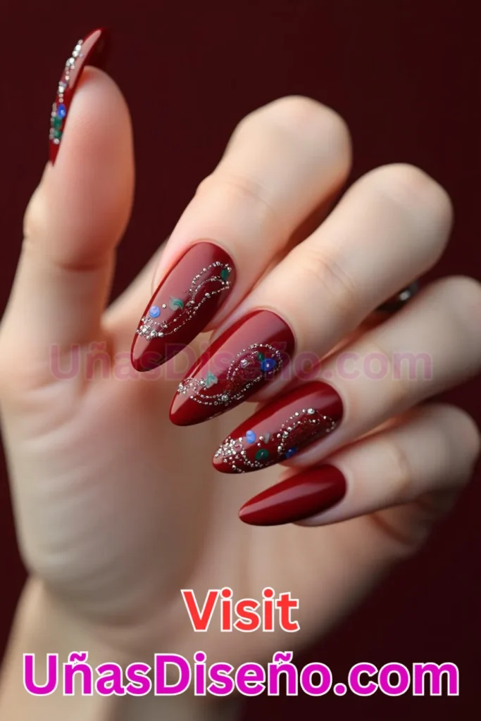 2. Elegantes diseños de uñas rojo carmesí almendra - Acabado mate combinado con sutiles destellos y curvas refinadas (3).jpeg