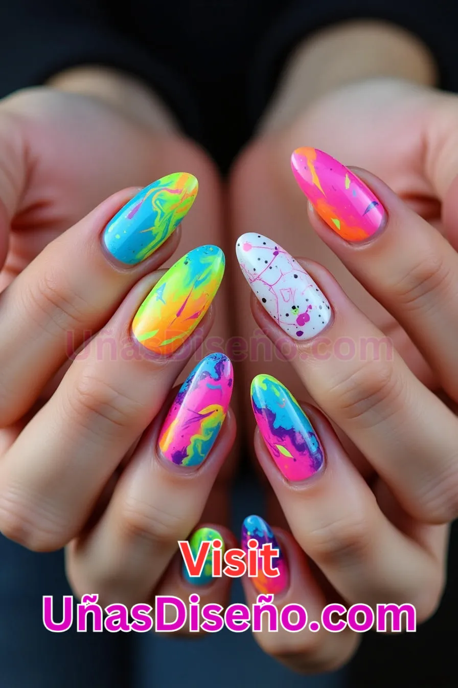 2. Uñas de Neón Abstracto Multicolor - 15 Diseños de uñas de neón de moda para un look atrevido y vibrante 2.jpeg