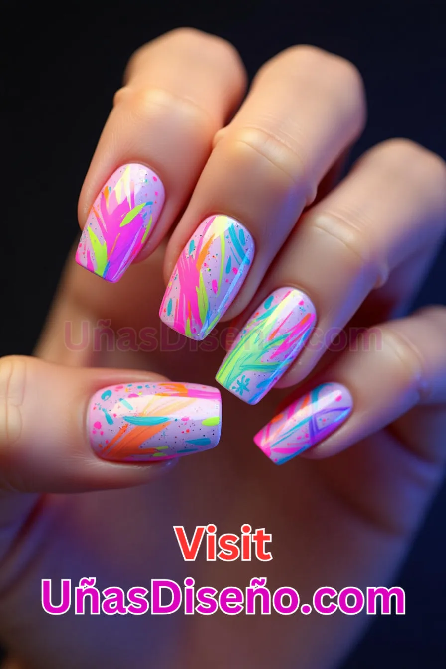 2. Uñas de Neón Abstracto Multicolor - 15 Diseños de uñas de neón de moda para un look atrevido y vibrante5.jpeg