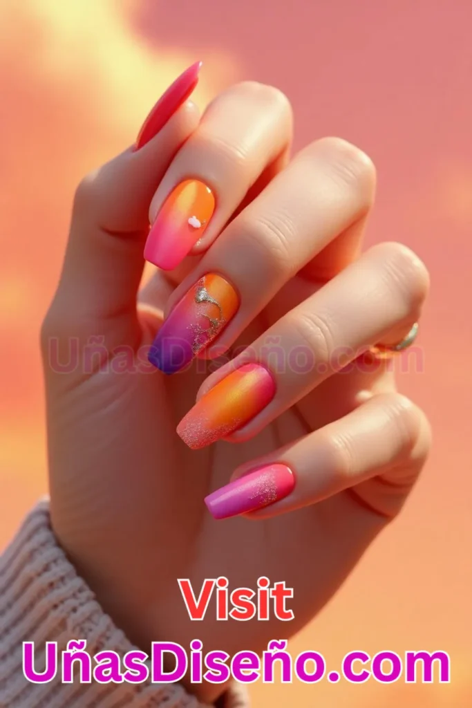 2. Vibrante Atardecer Ombre - 25 fascinantes ideas de esmaltes de uñas de gel para un look de salón perfecto (5).jpeg