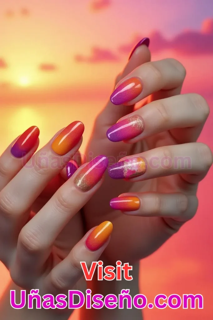 2. Vibrante Atardecer Ombre - 25 fascinantes ideas de esmaltes de uñas de gel para un look de salón perfecto (9).jpeg