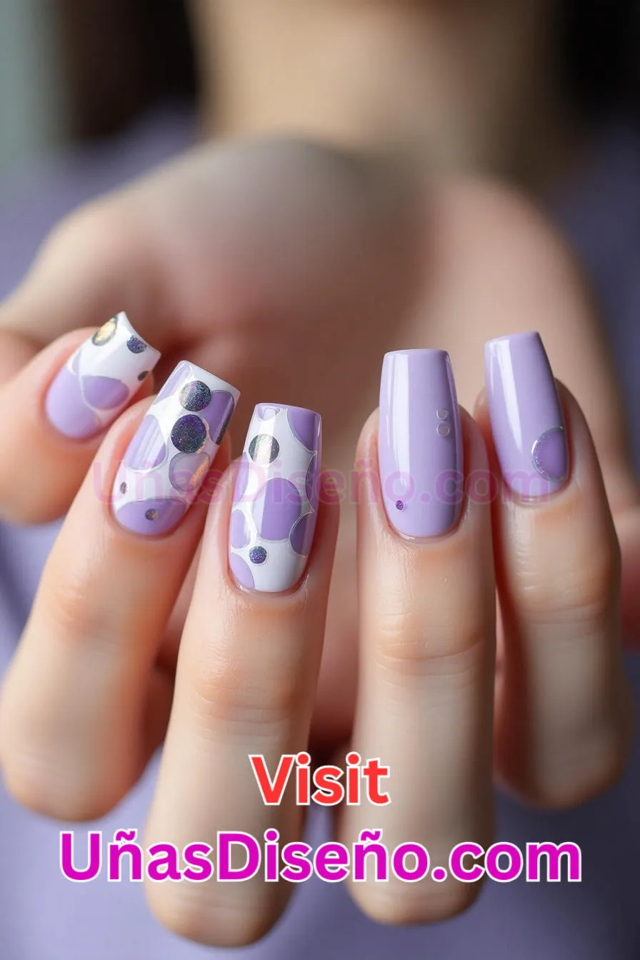 20 Arte de uñas con círculos de lavanda Los 25 Mejores Diseños de Uñas Para Principiantes 6.jpeg