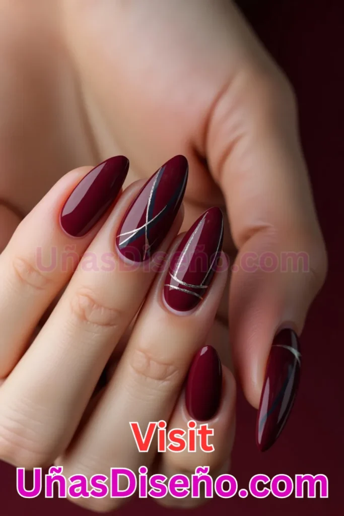 20. Dapper Merlot Diseños de uñas en rojo almendra (1)