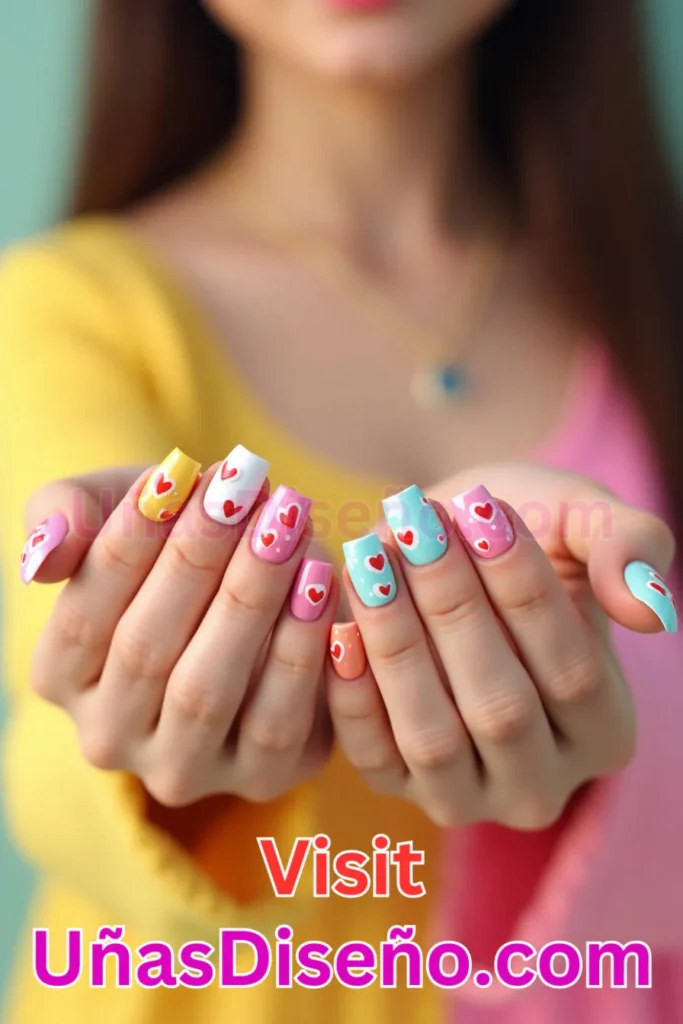 20. Diseño de uñas de verano con pequeños corazones en tonos vibrantes (2).jpeg