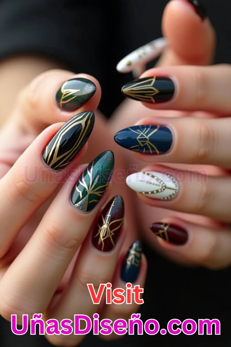20. Extravagancia Art Déco - Tendencias 2025 30 Estilos de Uñas Almendra que Marcan la Diferencia (4).jpeg