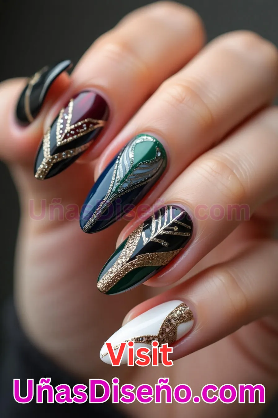 20. Extravagancia Art Déco - Tendencias 2025 30 Estilos de Uñas Almendra que Marcan la Diferencia (6).jpeg