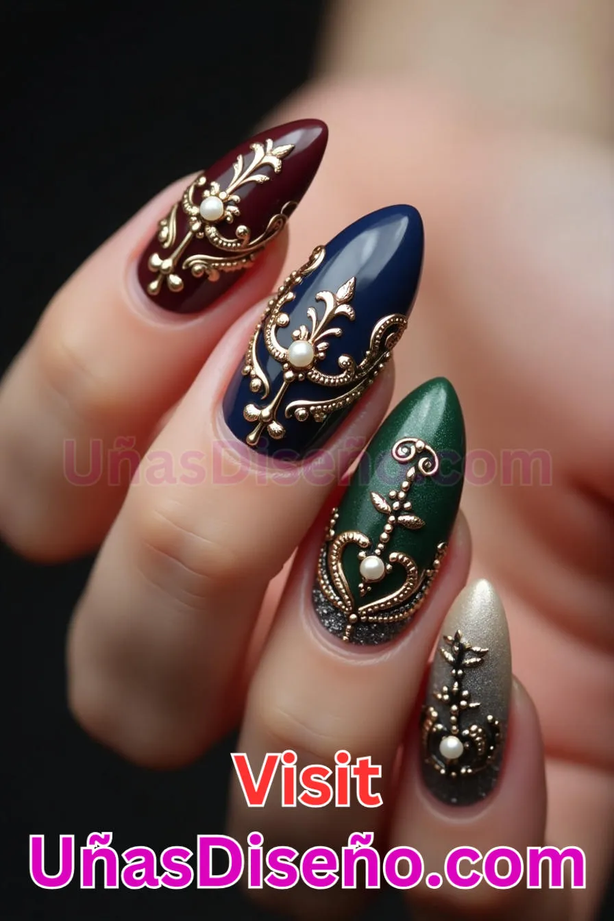 20. Glamuroso estilo barroco - Cómo Elegir el Diseño Perfecto para Uñas Almendra 21 Ideas Exclusivas para Brillar (2).jpeg