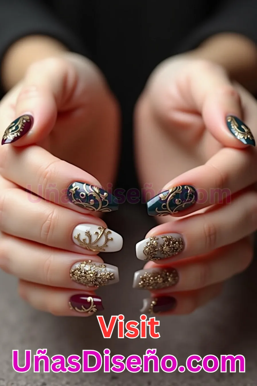 20. Glamuroso estilo barroco - Cómo Elegir el Diseño Perfecto para Uñas Almendra 21 Ideas Exclusivas para Brillar (4).jpeg