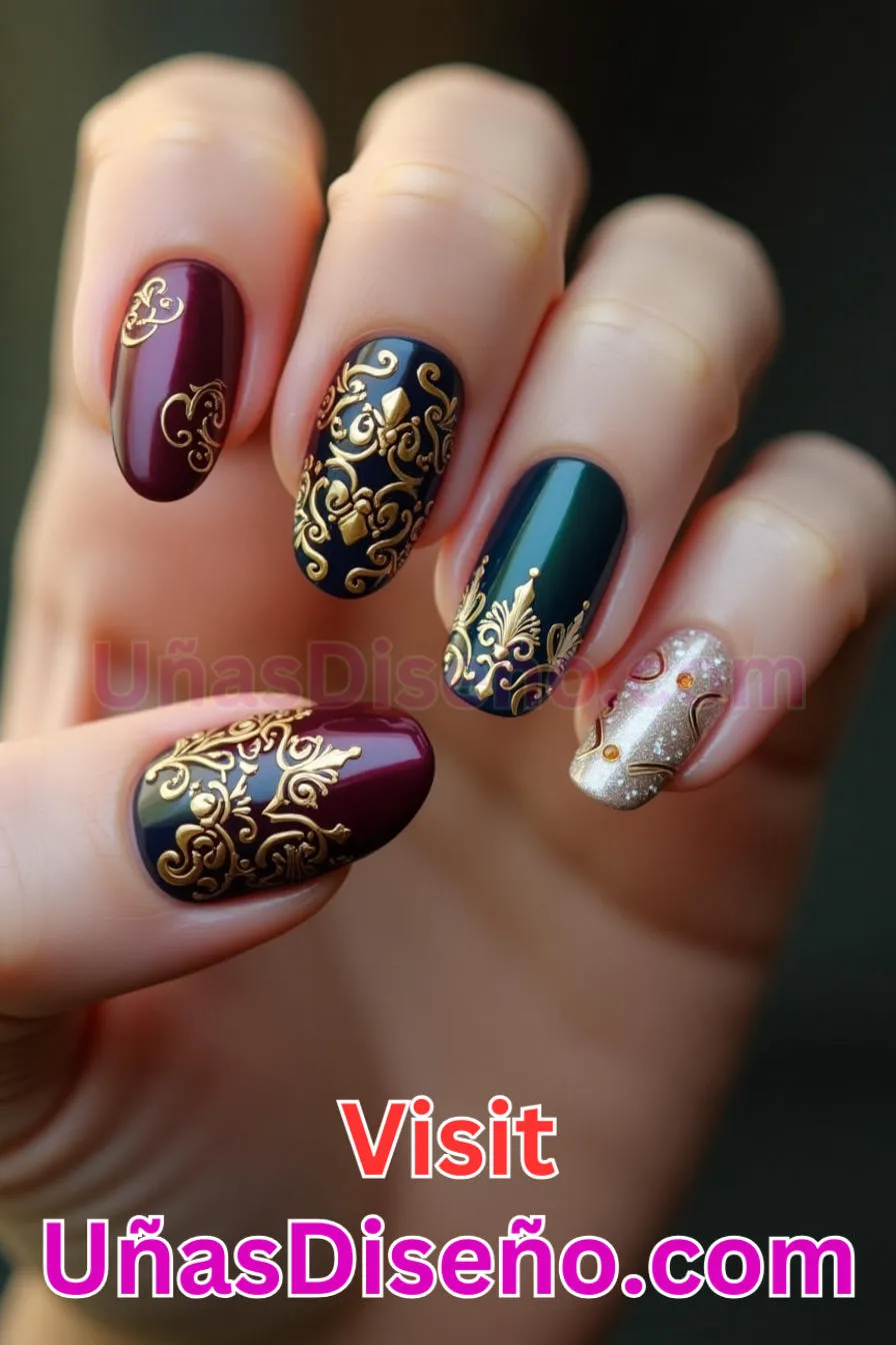 20. Glamuroso estilo barroco - Cómo Elegir el Diseño Perfecto para Uñas Almendra 21 Ideas Exclusivas para Brillar (5).jpeg