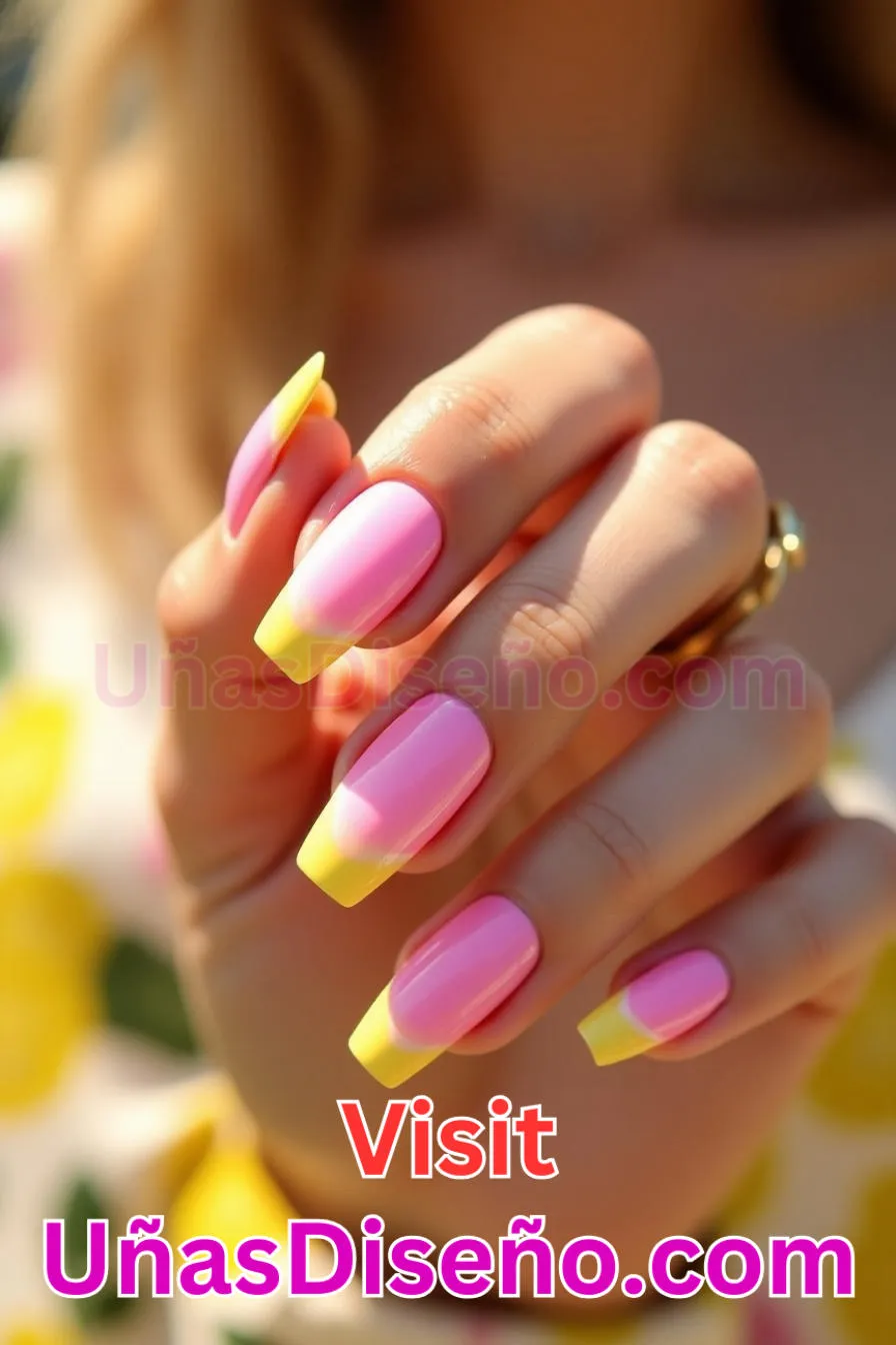 20. Manicura Francesa Amarilla y Rosa (1)