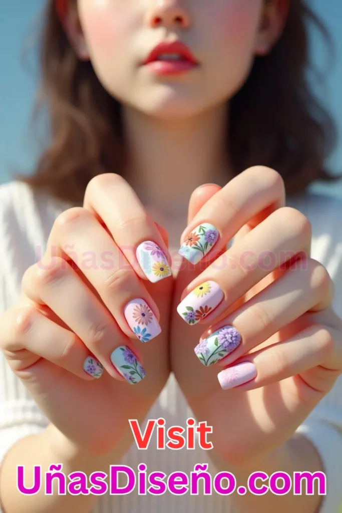 21. Diseños de uñas con estampado floral y coloridos ramos de jardín (1).jpeg