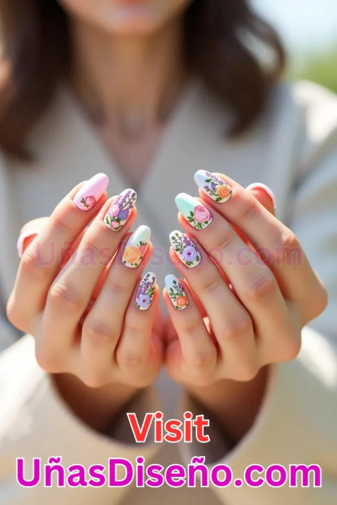 21. Diseños de uñas con estampado floral y coloridos ramos de jardín (2).jpeg