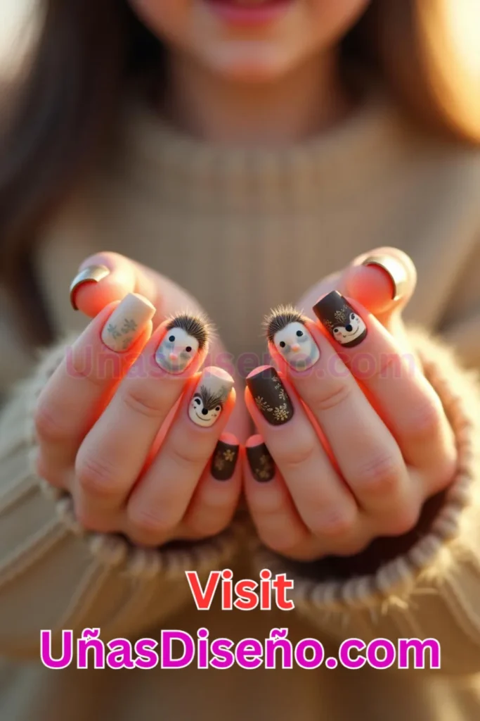 21. Erizo Diseños de uñas - 51 Diseños de uñas con estampado animal para combinar a la perfección con tus vestidos (1).jpeg