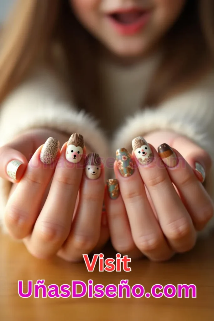 21. Erizo Diseños de uñas - 51 Diseños de uñas con estampado animal para combinar a la perfección con tus vestidos (3).jpeg