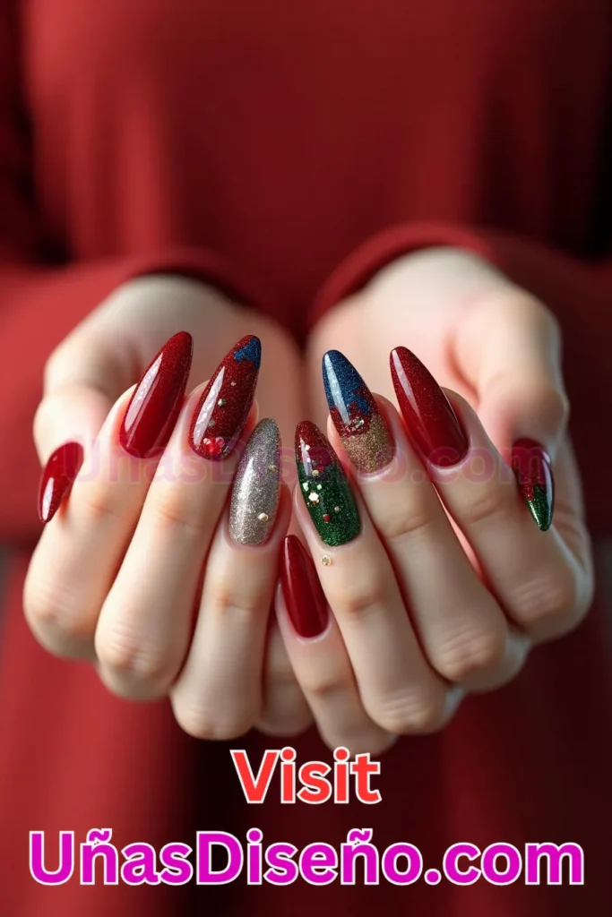 21. Purpurina Granizada en Rojo Sangría Diseños de Uñas Navideñas (1).jpeg