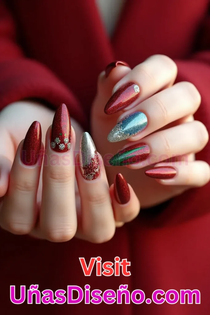 21. Purpurina Granizada en Rojo Sangría Diseños de Uñas Navideñas (3).jpeg